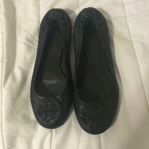 Tory Burch black leather flats, barely worn, 7.5M
